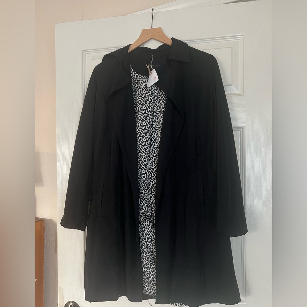 Zara basic Black Slick Rain Coat